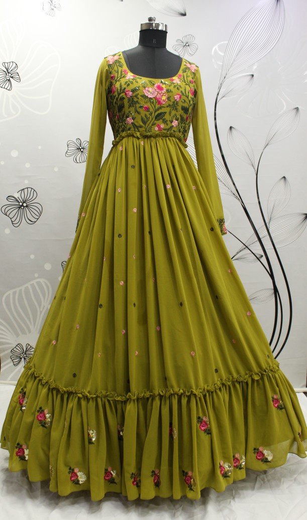Outstanding Green Georgette Wedding Gown